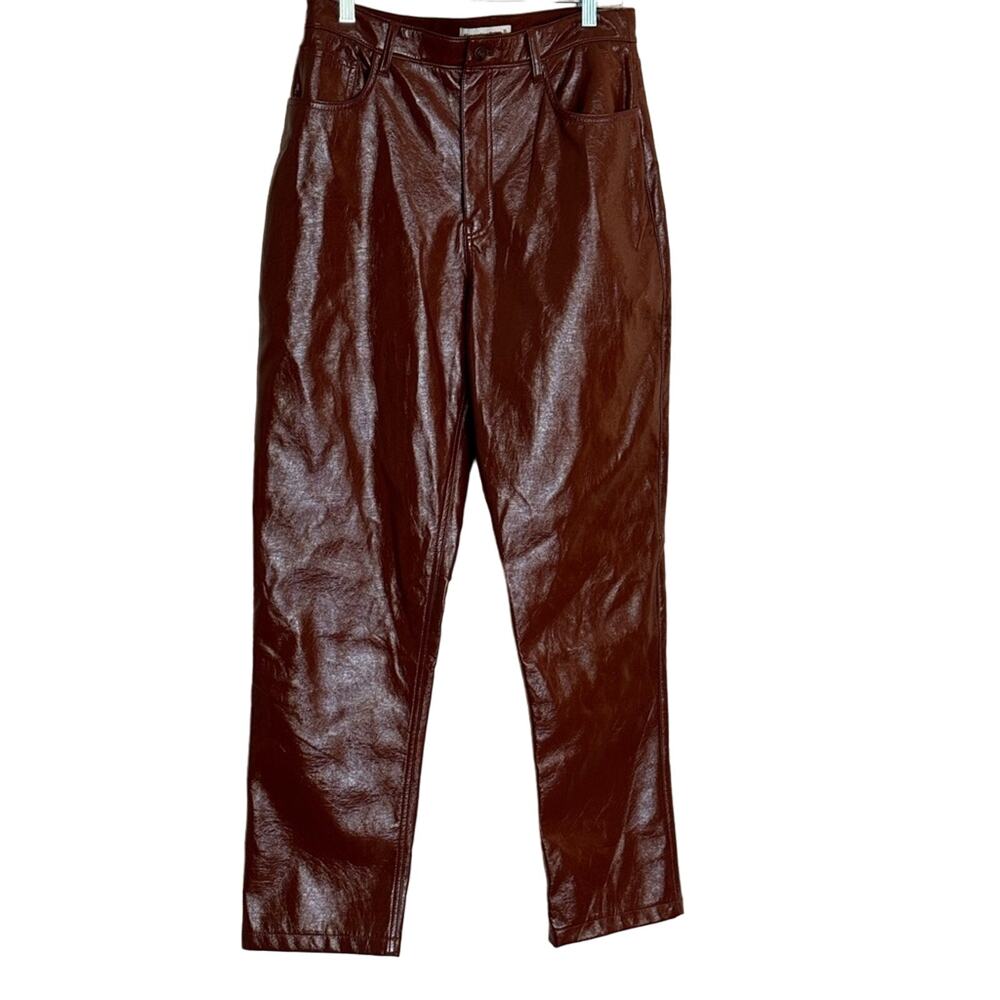 Abercrombie 90s Straight Leg Ultra High Rise Leather Pants Brown Size 31/12